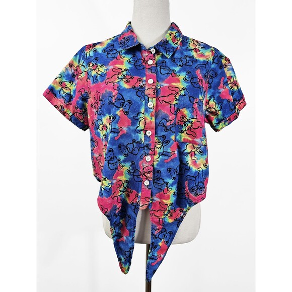 Grateful Dead Tops - Grateful Dead XL Tie Dye Psychedelic Dancing Bears Cropped Front Tie-Front